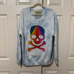 Aviator Nation Oversized Crewneck Rainbow Skull Blue White Tie Dye Size Large